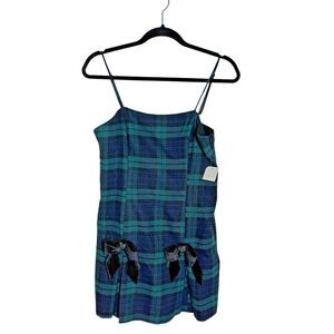 Altar’d State Sleeveless Navy & Green Plaid Bow Skort Dress M Preppy Coquette